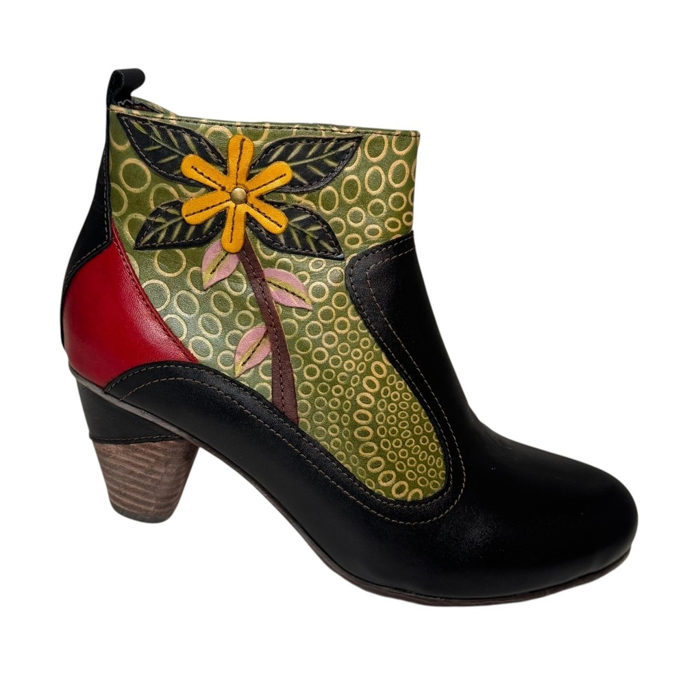 L'Artiste by Spring Step Dramatic Floral Ankle Boots Mixed Leather EU 38 US 8